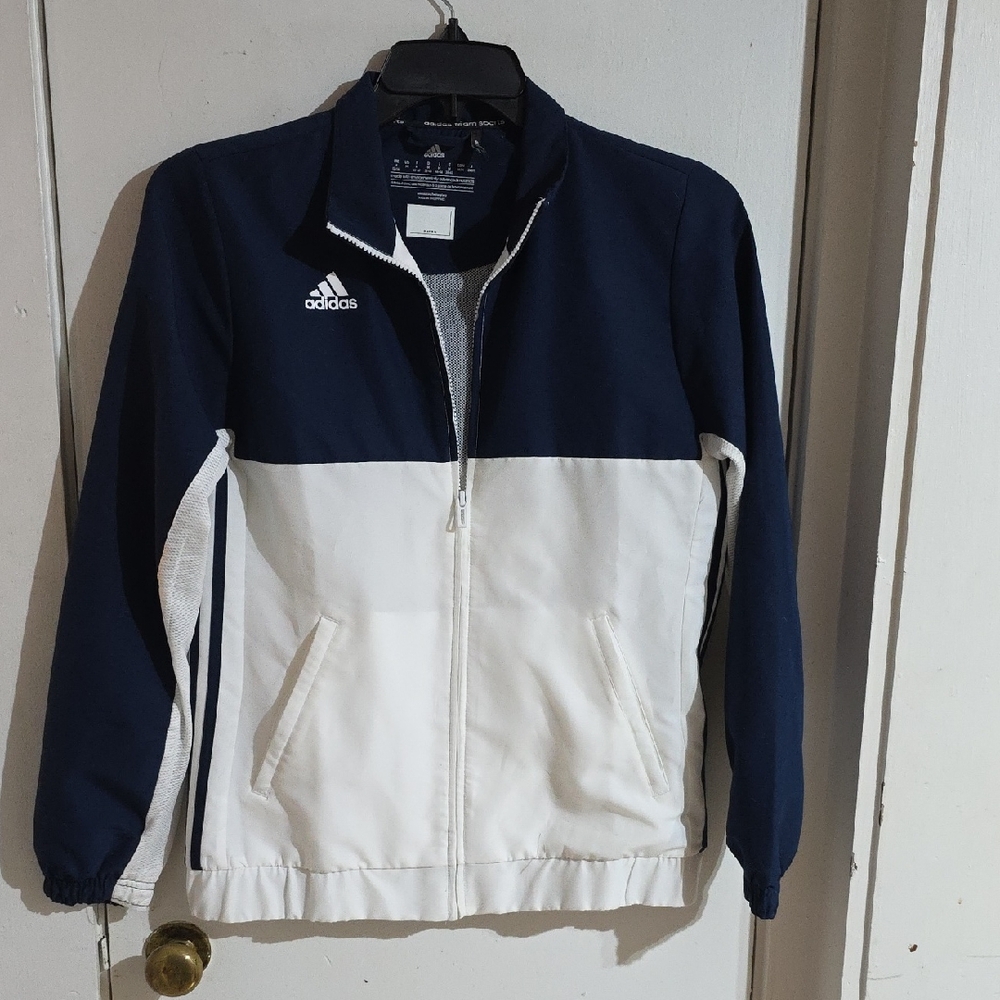 Adidas Blue and White Windbreaker Jacket
